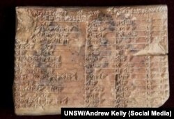 Байыркы Вавилондо мындан 3700 жыл мурда чопо тактачага шынаа сымал жазмада түшүрүлгөн тригонометриялык жадыбал. 24.8.17.