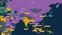 Интернеттеги эркиндик: Сыя түс "эркин эмес", сары "жарым жартылай эркин", жашыл "толук эркин" өлкөлөр.