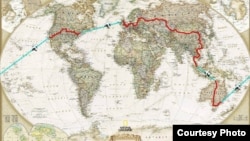 Маршрут планируемого Магжаном Сагимбаевым путешествия вокруг света.