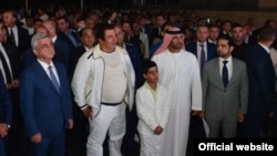 Armenia -- President Serzh Sargsian and businessman Gagik Tsarukian inaugurate a car dealearship in Yerevan, 22Sep2016