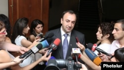 Armenia -- Justice Minister Hrayr Tovmasian talks to the media after presenting a new program of judicial reforms, Yerevan, 24July, 2012.