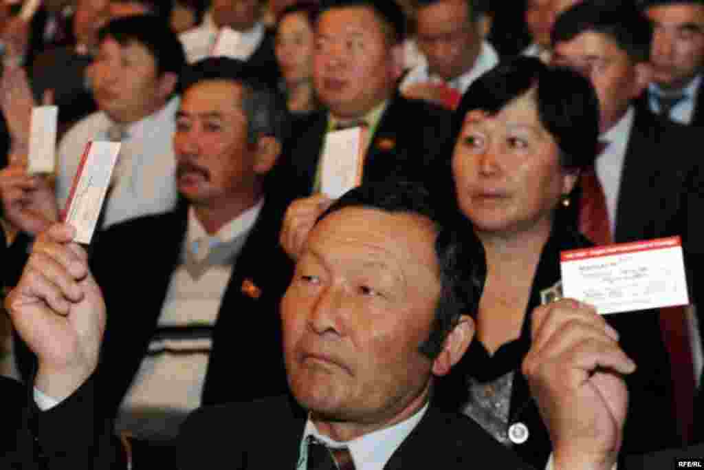 " Ак Жолдун"  Чүй, Ош облусундагы, Бишкектеги өкүлдөрү Курманбек Бакиевдин талапкерлигин колдоп чыгышты. - Kyrgyzstan - Congress of Pro-Presidential Party “Ak jol” to nominate K.Bakiev to Presidential Election. 1May2009