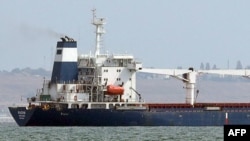 A shop carrying tens of thousands of tons of Ukrainian grain leaves the port of Odesa bound for the Middle East. (file photo)