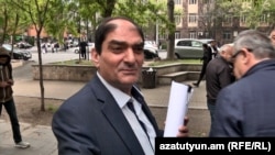Armenia - Judge Artush Gabrielian speaks to journalists outside the Supreme Judicial Council building in Yerevan, April 30, 2025.