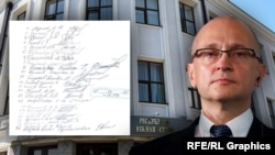 Подписи депутатов на заявлении и Сергей Кириенко, коллаж