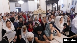 Armenia - People attend a liturgy at the Echmiadzin cathedral of the Armenian Apostolic Church, July 2, 2025.