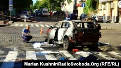 Взорванный автомобиль, в котором находился Павел Шеремет