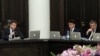 Armenia - Prime Minister Karen Karapetian (L) and Deputy Prime Minister Vache Gabrielan (R) at a cabinet meeting in Yerevan, 19Jun2017.
