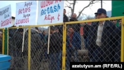 Armenia - Residents of Lori region demonstrate against environmental activists campaigning against the Teghut mining project, 15Jan2012.