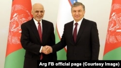 Ооган президенти Ашраф Гани менен өзбек президенти Шавкат Мирзиёев. 27-март, 2018-жыл