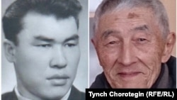 Кыргызские историки Ысман Кожомбердиев (1928—1988) и Мидил Жамгырчынов (род. в 1938 г.). Коллаж. 20.6.2018.  