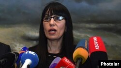 Armenia - Naira Zohrabian of the Prosperous Armenia Party, meets the press at the party headquarters in Yerevan, 5Mar2015.