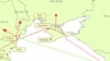 Мапа двух можливих шляхів газопроводу «Білий потік», який має доставити каспійський газ до Європи