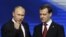 President Dmitry Medvedev (right) and Prime Minister Vladimir Putin addressing a United Russia party congress in Moscow in the run-up to parliamentary election. 