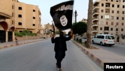 "Ирактагы жан Леванттагы ислам мамлекети" радикал тобунун желегин булгалаган ирактык жаран. 29.06.2014