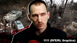 Украинада айыпталып жаткан орус жоокери Дмитрий Курашов жана согуш талаасында атылган украин аскерлеринин коллаж сүрөтү.