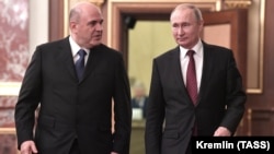 Ռուսաստանի նախագահ Վլադիմիր Պուտինը և վարչապետ Միխայիլ Միշուստինը կառավարության շենքում, Մոսկվա, 21-ը հունվարի, 2020թ.