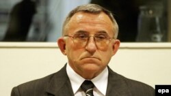 Serbian General Vladimir Lazarevic, ultimately convicted of command responsibility for war crimes committed against the civilian population during the 1998-99 Kosovo war, is seen during his initial appearance at The Hague tribunal on February 7, 2005.