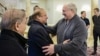 Belarusian leader Aleksandr Lukashenko greets Pakistani Prime Minister Shehbaz Sharif in Minsk on April 10.