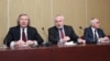 Armenia - The co-chairs of the OSCE Minsk Group -- James Warlick (L), Igor Popov (C) and Pierre Andrieu -- at a news conference in Yerevan, 9Apr2016.