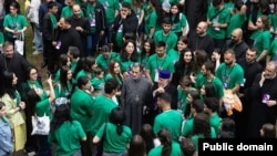 Armenia - Catholicos Garegin II meets with youth activists in Aghveran, July 3, 2025.
