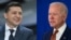 A combo photo shows Ukrainian President Volodymyr Zelenskiy (left) and U.S. President Joe Biden