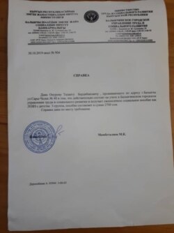 Справка Министерства труда и соцразвития.