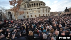 Supporters of Armenian opposition presidential candidate Raffi Hovannisian attend a rally in Yerevan's Liberty Square on February 19. 
