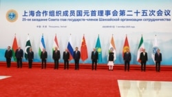 In this pool photograph distributed by the Russian state agency Sputnik, (2nd L-R) Belarus' President Alexander Lukashenko, Pakistan’s Prime Minister Shehbaz Sharif, Uzbekistan's President Shavkat Mirziyoyev, Tajikistan's President Emomali Rahmon, Russia'