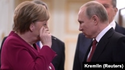 Ангела Меркель и Владимир Путин во время встречи в Кремле, Москва, 11 января 2020 года