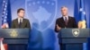 U.S. Assistant Secretary of State for European and Eurasian Affairs Aaron Wess Mitchell (LEFT) and Kosovar President Hashim Thaci in Pristina on March 12.