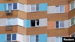 ساختمانی که در روسیه هدف حمله طیاره بی سرنشین قرار گرفته است