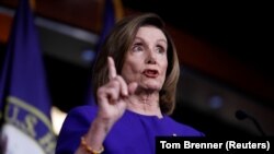U.S. -- U.S. Speaker of the House Nancy Pelosi (D-CA) speaks ahead of a House vote on a war powers resolution and amid the stalemate surrounding the impeachment of U.S. President Donald Trump, as she addresses her weekly news conference at the U.S. Capito