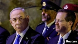 بنیامین نتانیاهو و اسحاق هرتزوگ در یک مراسم در بیت‌المقدس (عکس آرشیف) 