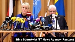 Швециянын тышкы иштер министри Маргот Вальстрем менен БУУнун өкүлү Мартин Гриффитс.