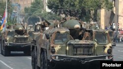 Armenia - 9K72 (Scud-B) ballistic missiles are demonstrated during a military parade in Yerevan, 21Sep2011.