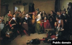 "Осмотр ведьмы". Картина, изображающая знаменитый судебный процесс, проходивший в городе Салем в Новой Англии с февраля 1692-го по май 1693 года. По обвинению в колдовстве 14 женщин и 5 мужчин были повешены, один мужчина был раздавлен камнями, и от 175 до 200 человек заключено в тюрьму. Художник Томпкинс Харрисон Маттесон, 1853 год