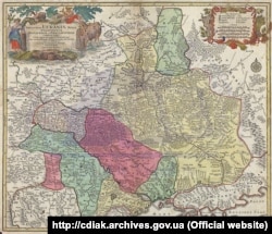 Мапа України 1740-х років. «Географічна карта України з Київським и Брацлавським воєводствами і відповідними провінціями…», виконана одним з найбільших граверів-картографів і видавців Німеччини Георгом Матеусом Зойтером і видана Тобіасом Конрадом Лоттером