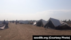 Жителей снесенных домов поместили в палатки.