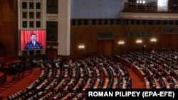 Глава Китая Си Цзиньпин выступает на закрытии сессии Всекитайского собрания народных представителей в 2018 году