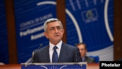 France - Armenian President Serzh Sarkisian addresses the Council of Europe Parliamentary Assembly in Strasbourg, 2Oct2013.