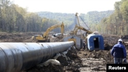 На строительстве новой ветки нефтепровода в Восточной Сибири.