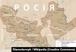 Мапа козацьких полків української Слобожанщини. Більша частина Острогозького полку перебуває зараз у складі Росії