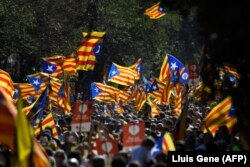 Ілюстрацыйнае фота. Мітынг у падтрымку незалежнасьці Каталёніі. Барсэлёна, 11 верасьня 2017 году