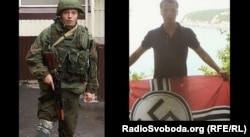 Командир бригади бойовиків з угруповання «ЛНР» «Русич» Олексій Мільчаков тримає прапор з нацистським символом