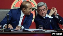 Armenia - President Serzh Sarkisian and parliament speaker Hovik Abrahamian at a congress of the ruling Republican Party, Yerevan, 15Dec2012.