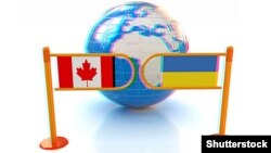 Дзяржаўныя сьцягі Канады і Ўкраіны. Ілюстрацыя зроблен пры дапамозе штучнага інтэлекту