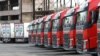 Armenia - Heavy trucks belonging to the Spayka company are parked in Yerevan, April 19, 2017.