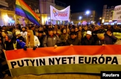 Акцыя ў Будапэшце супраць прыезду Пуціна 16 лютага