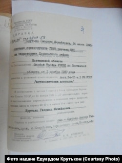 Довідка про реабілітацію Гаврила Крутька